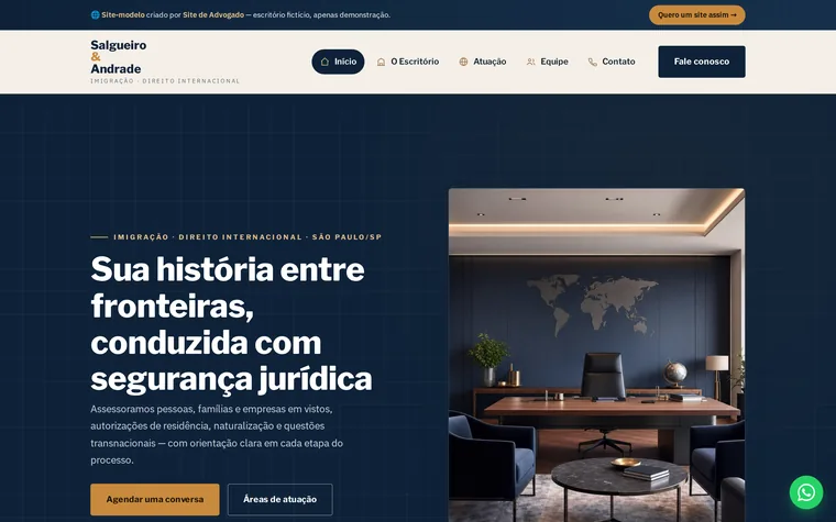 Modelo de site para imigração e direito internacional